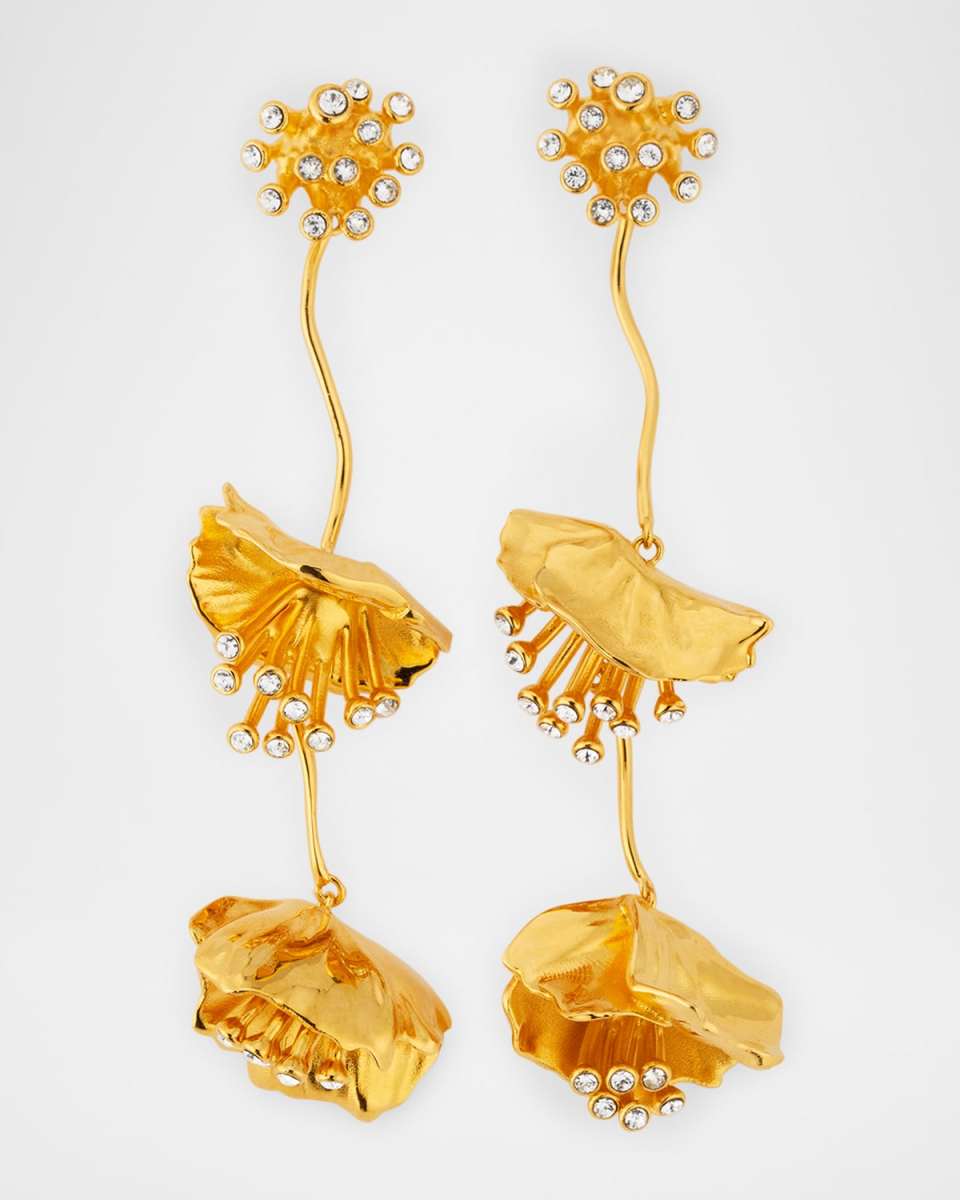 Dangling Flower Earrings with Crystals